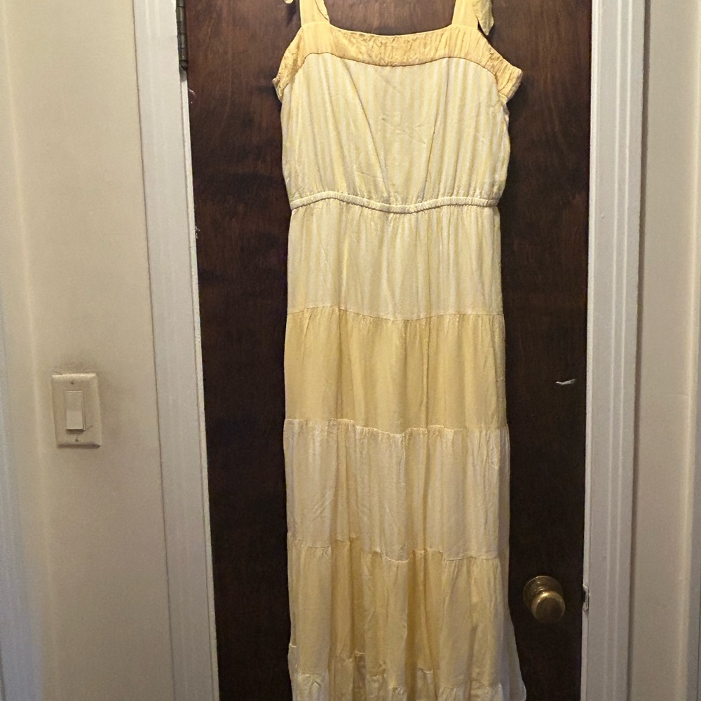 Gal Meets Glam Yellow and Cream Tiered Smocked Sundress